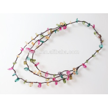 Gemstone Tourmaline Beaded Multi Strip Crochet Necklace